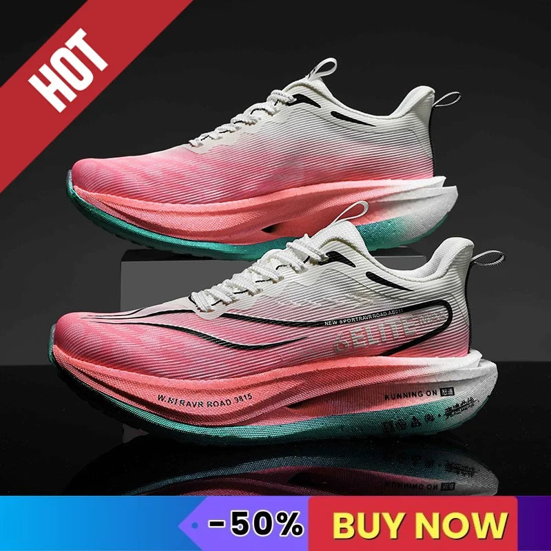 Fluorescence Sports Running Shoes Men Marathon Sneakers CarbonPlate Lightweight Breathable Comfortable Women Athletic Sneakers