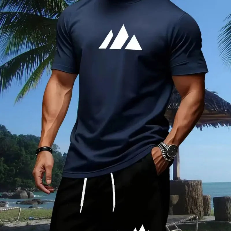 New summer fitness sportswear for men, short-sleeved T-shirt and shorts two-piece set,casual wear.