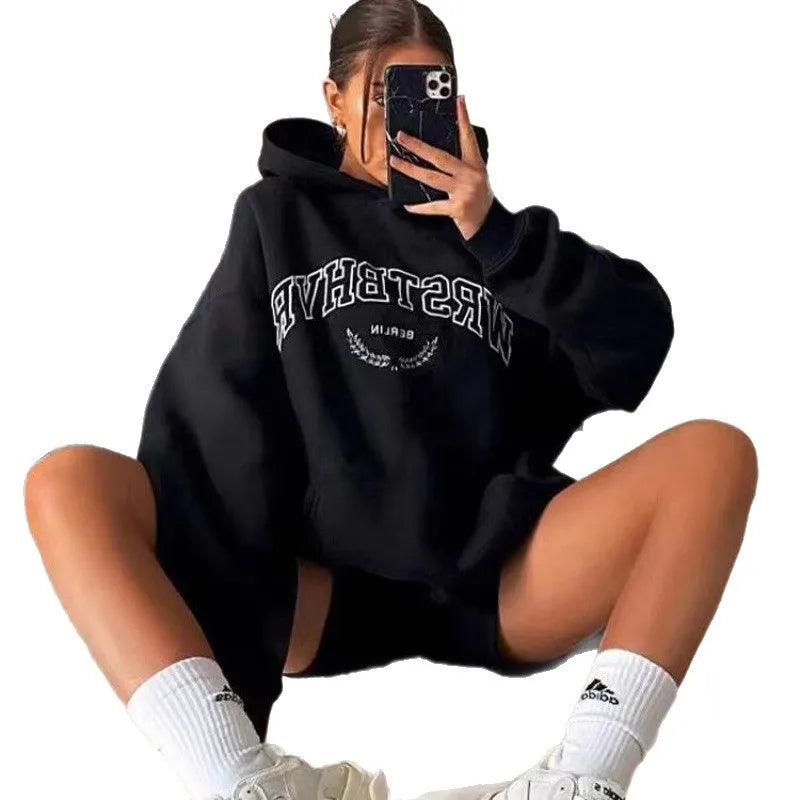 Womens Oversized Letter Print Hoodies Graphic Fleece Sweatshirts Long Sleeve Pullover with Pocket 2025