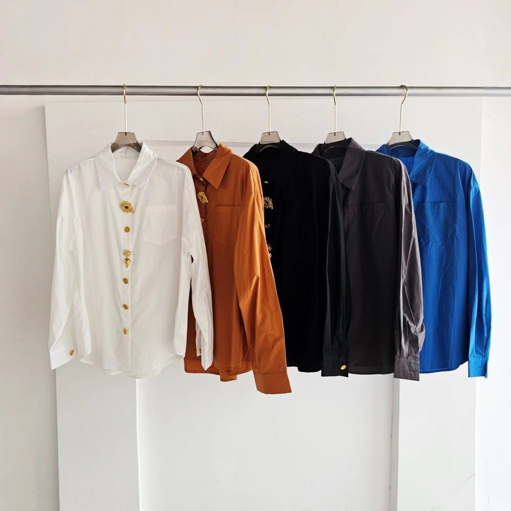 High-end Luxury Design Spring Autumn Summer 2026 Cotton Long Sleeve Blouses Shirts for Women Casual Chic Top Woman Clothes Blusa
