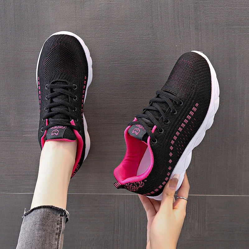 Tide Trend Women's Light Weight Running Shoes Tennis Sports Sneakers Female Students Black Red Grey Jogging Travelling Footwear