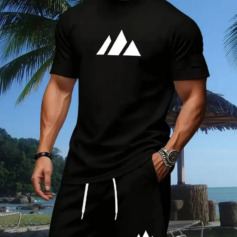 New summer fitness sportswear for men, short-sleeved T-shirt and shorts two-piece set,casual wear.