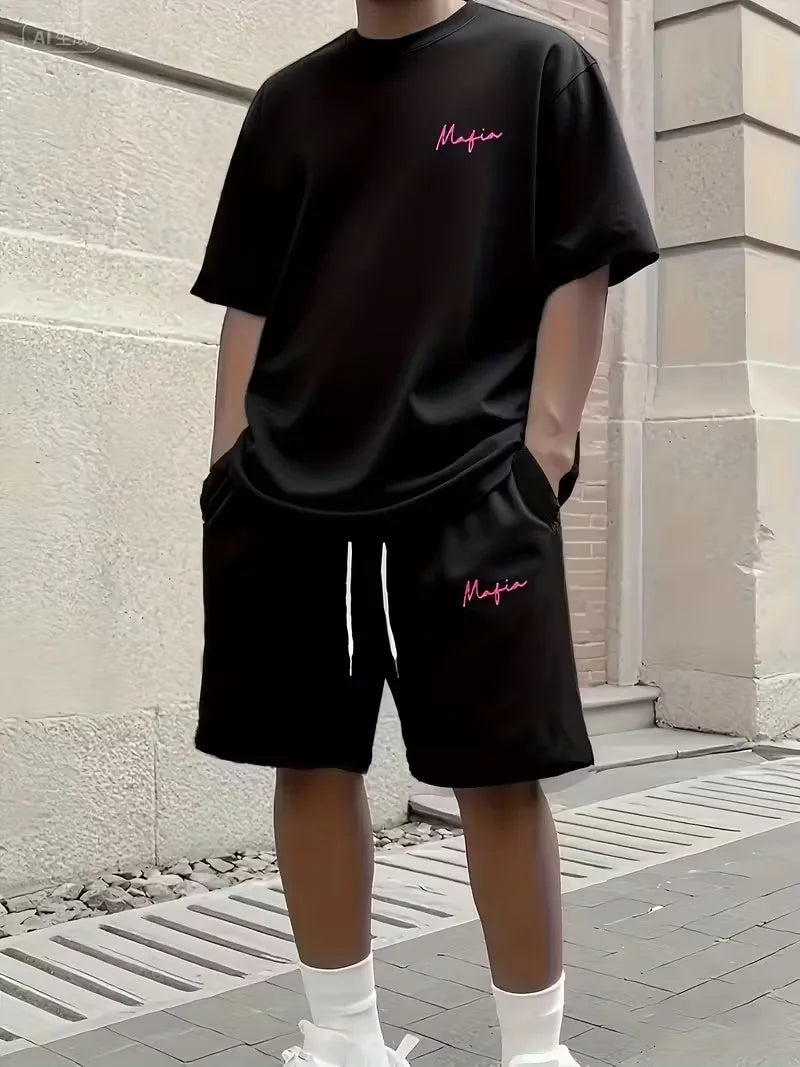 2026 3D Simple Casual Men's T-shirt Shorts 2-piece Set Large Size Loose Sports Short Sleeve And Shorts  Holiday  Men's  Clothing