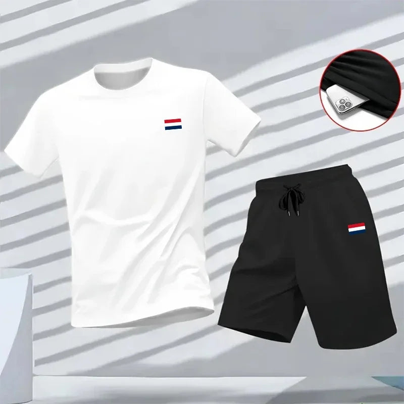 Summer Mens Tracksuit Best-Seller Casual Suit Outdoor Sports Jogging Clothing Training T-shirt Shorts 2 Pcs Sets Daily Outfits