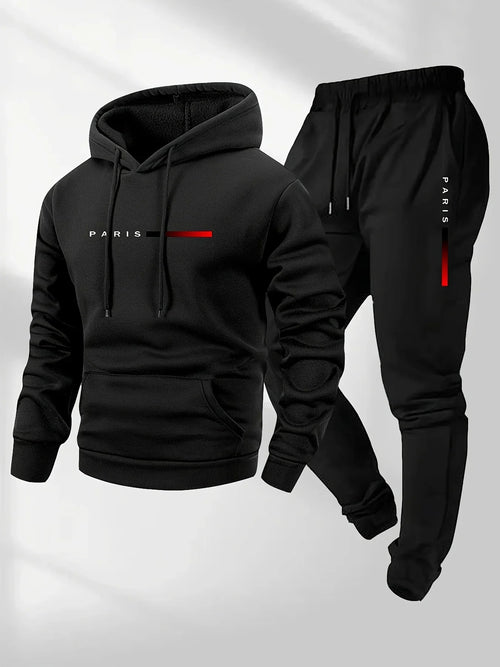 2025 letter printed sportswear set men's hooded sweatshirt long pants set spring and autumn winter warm suit