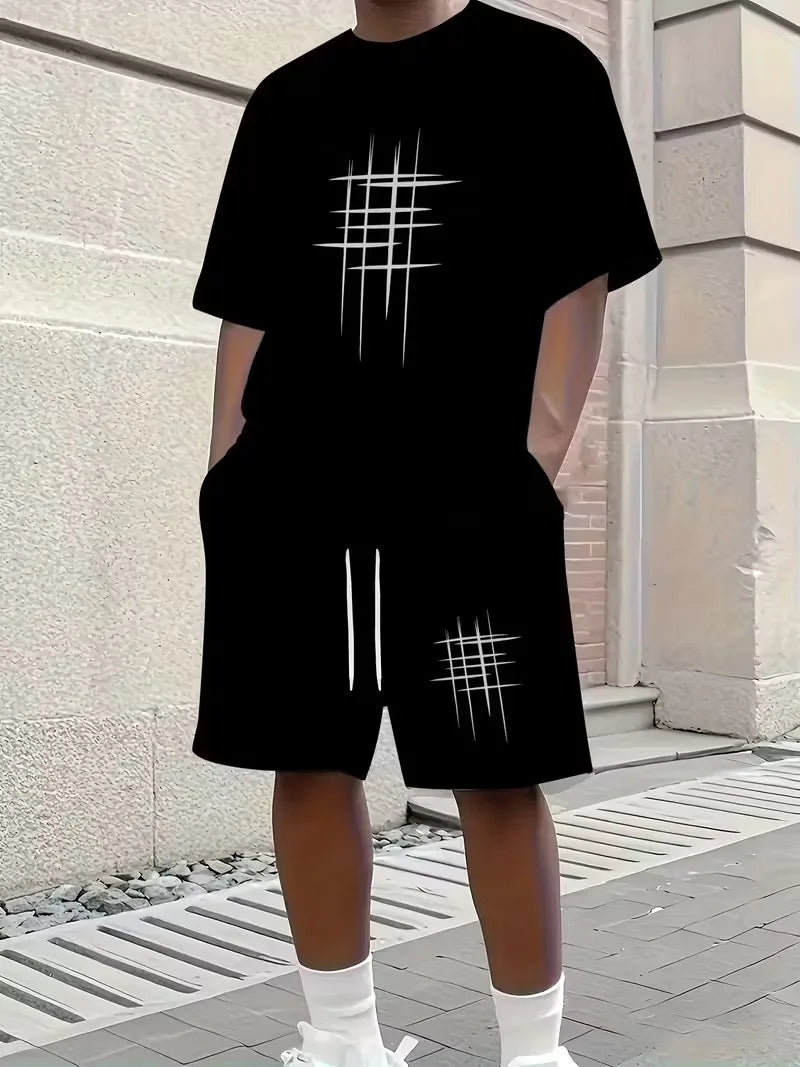 2026 3D Simple Casual Men's T-shirt Shorts 2-piece Set Large Size Loose Sports Short Sleeve And Shorts  Holiday  Men's  Clothing