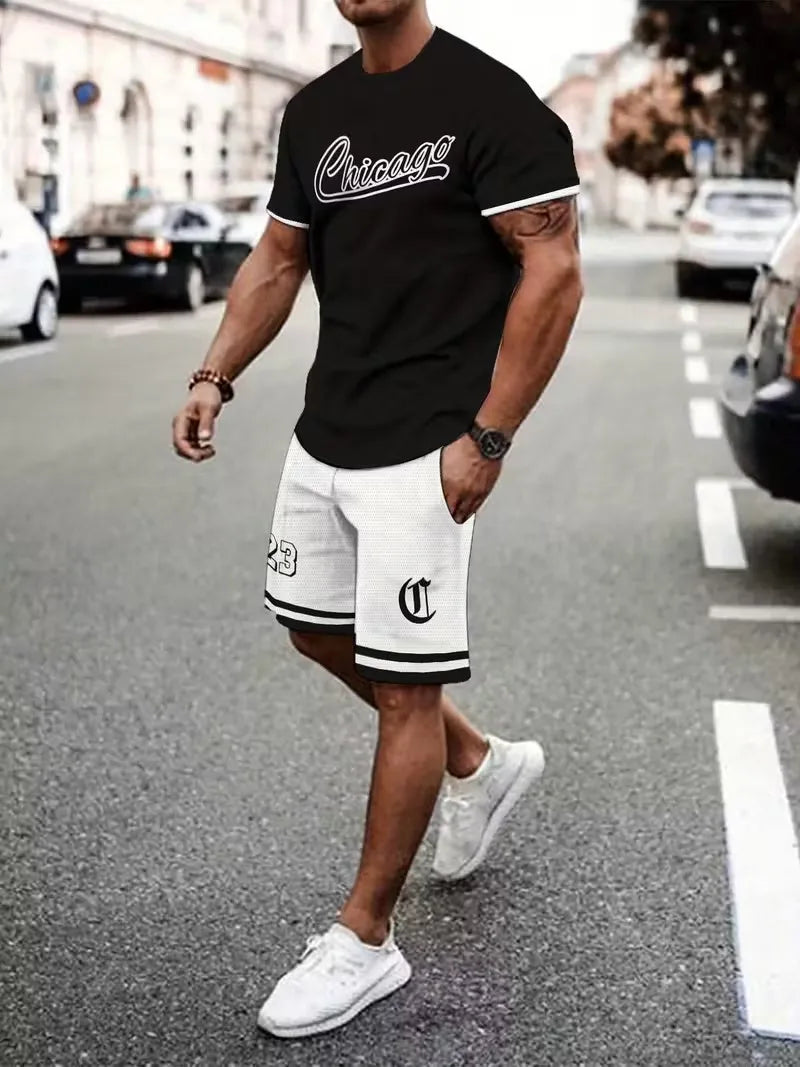 2026 3D Simple Casual Men's T-shirt Shorts 2-piece Set Large Size Loose Sports Short Sleeve And Shorts  Holiday  Men's  Clothing