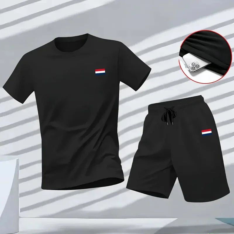 Summer Mens Tracksuit Best-Seller Casual Suit Outdoor Sports Jogging Clothing Training T-shirt Shorts 2 Pcs Sets Daily Outfits