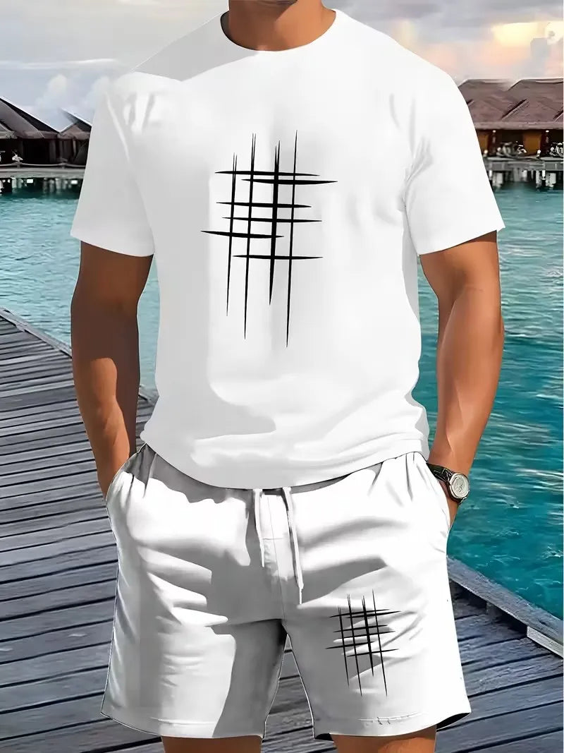 2026 3D Simple Casual Men's T-shirt Shorts 2-piece Set Large Size Loose Sports Short Sleeve And Shorts  Holiday  Men's  Clothing