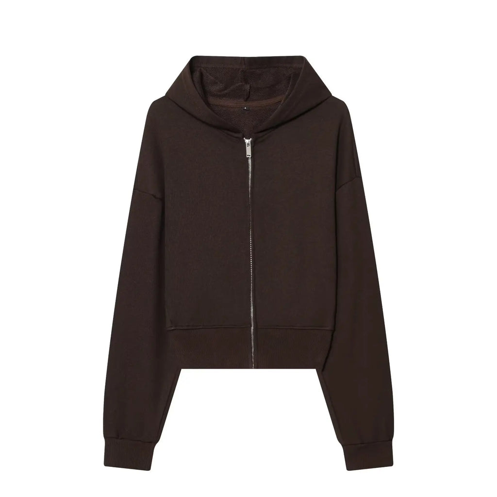 Spring & Autumn Matching Sets for Women Relaxtion Cotton Hoodies Set Cropped Zipper Hoodie + Tonal Straight Leg Drawstring Pants