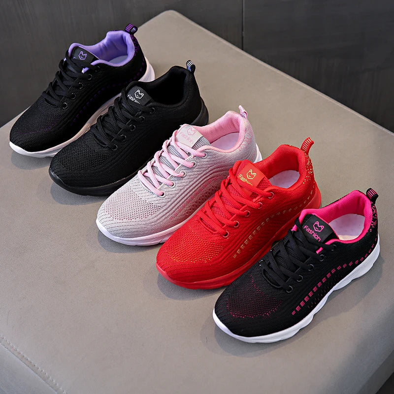 Tide Trend Women's Light Weight Running Shoes Tennis Sports Sneakers Female Students Black Red Grey Jogging Travelling Footwear