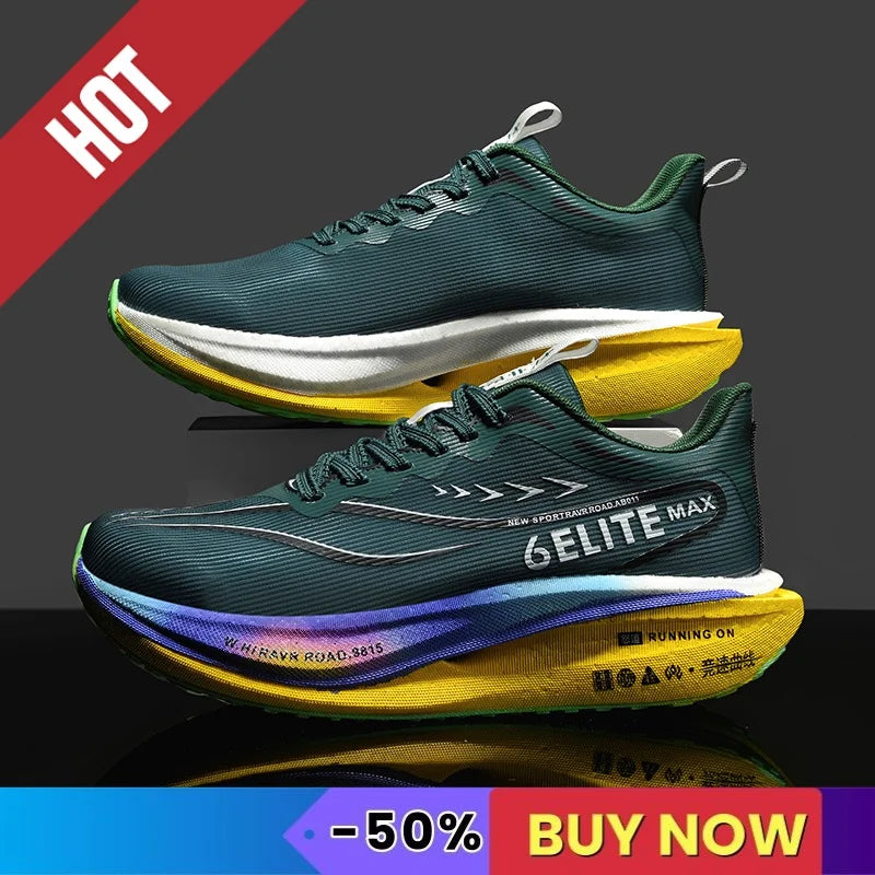 Fluorescence Sports Running Shoes Men Marathon Sneakers CarbonPlate Lightweight Breathable Comfortable Women Athletic Sneakers