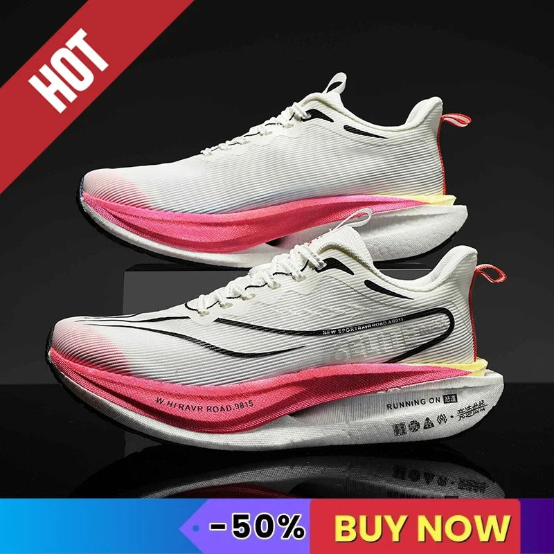 Fluorescence Sports Running Shoes Men Marathon Sneakers CarbonPlate Lightweight Breathable Comfortable Women Athletic Sneakers