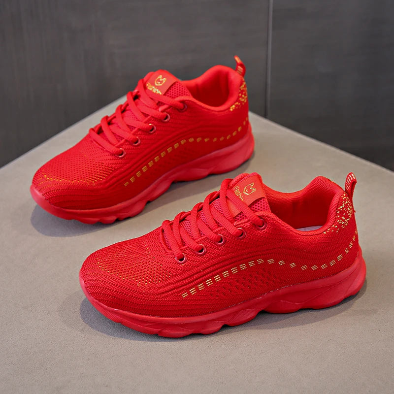 Tide Trend Women's Light Weight Running Shoes Tennis Sports Sneakers Female Students Black Red Grey Jogging Travelling Footwear