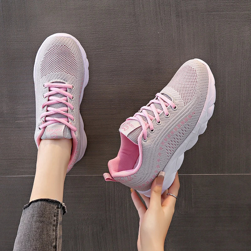Tide Trend Women's Light Weight Running Shoes Tennis Sports Sneakers Female Students Black Red Grey Jogging Travelling Footwear