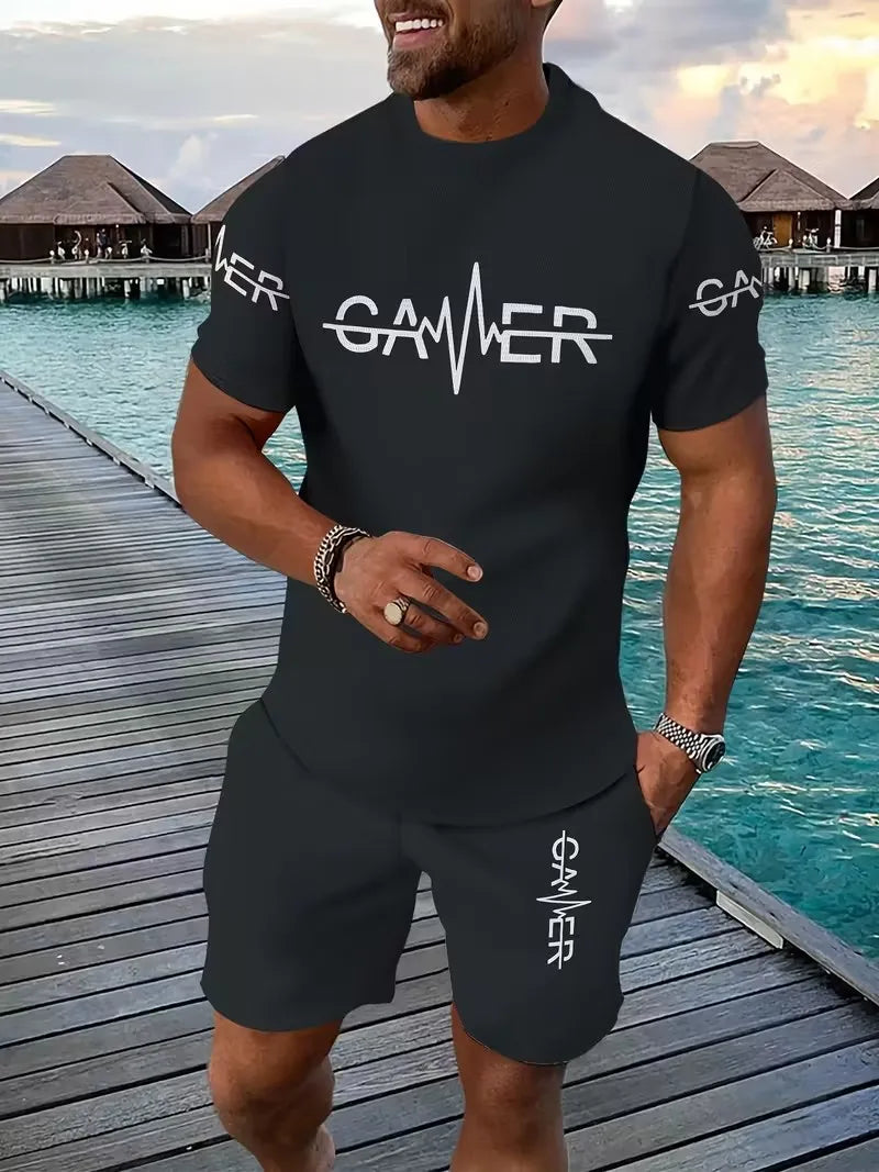 2026 3D Simple Casual Men's T-shirt Shorts 2-piece Set Large Size Loose Sports Short Sleeve And Shorts  Holiday  Men's  Clothing