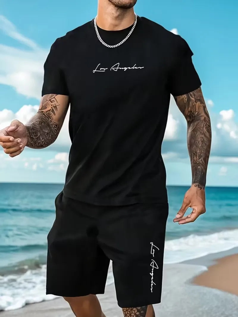 2026 3D Simple Casual Men's T-shirt Shorts 2-piece Set Large Size Loose Sports Short Sleeve And Shorts  Holiday  Men's  Clothing